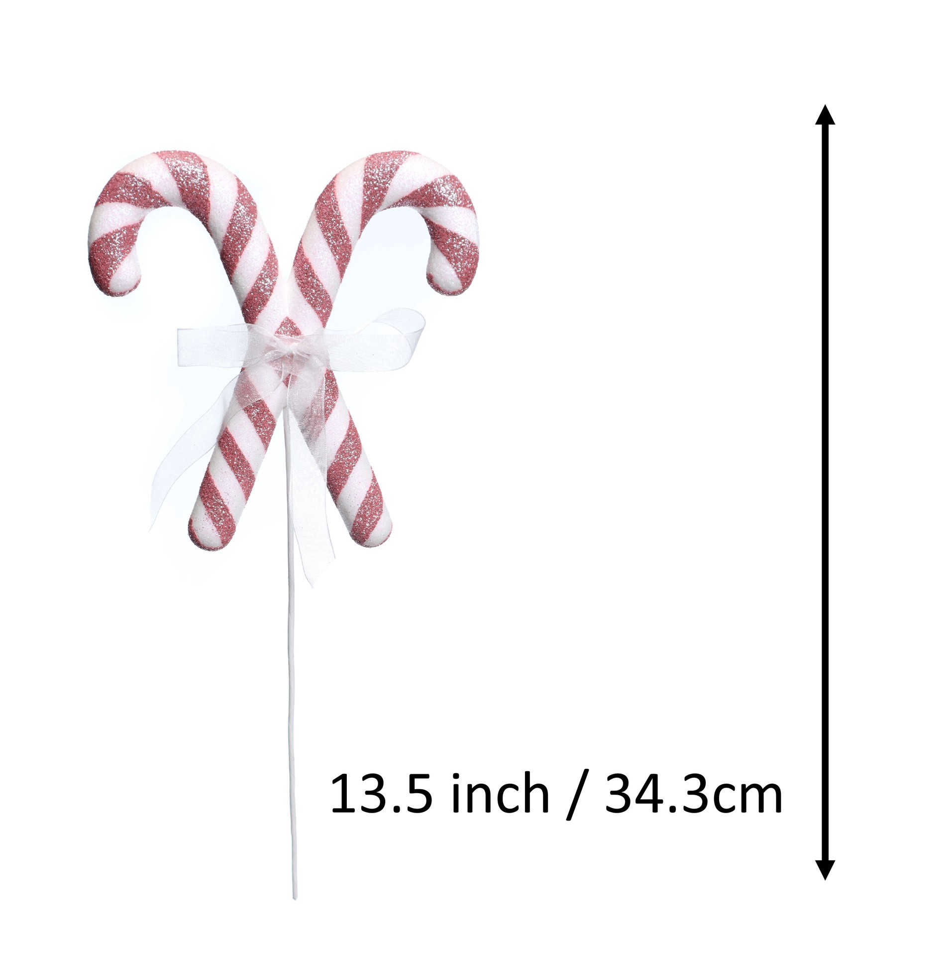 slide 3 of 3, 13.5" Pink & White Glitter Candy Cane Pick By Ashland, 7.25 in x 1.125 in x 13.5 in
