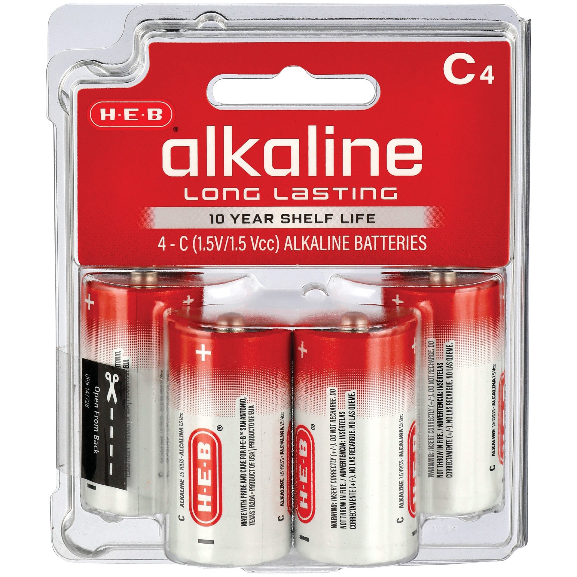 slide 1 of 1, H-E-B Alkaline C Batteries, 4 ct