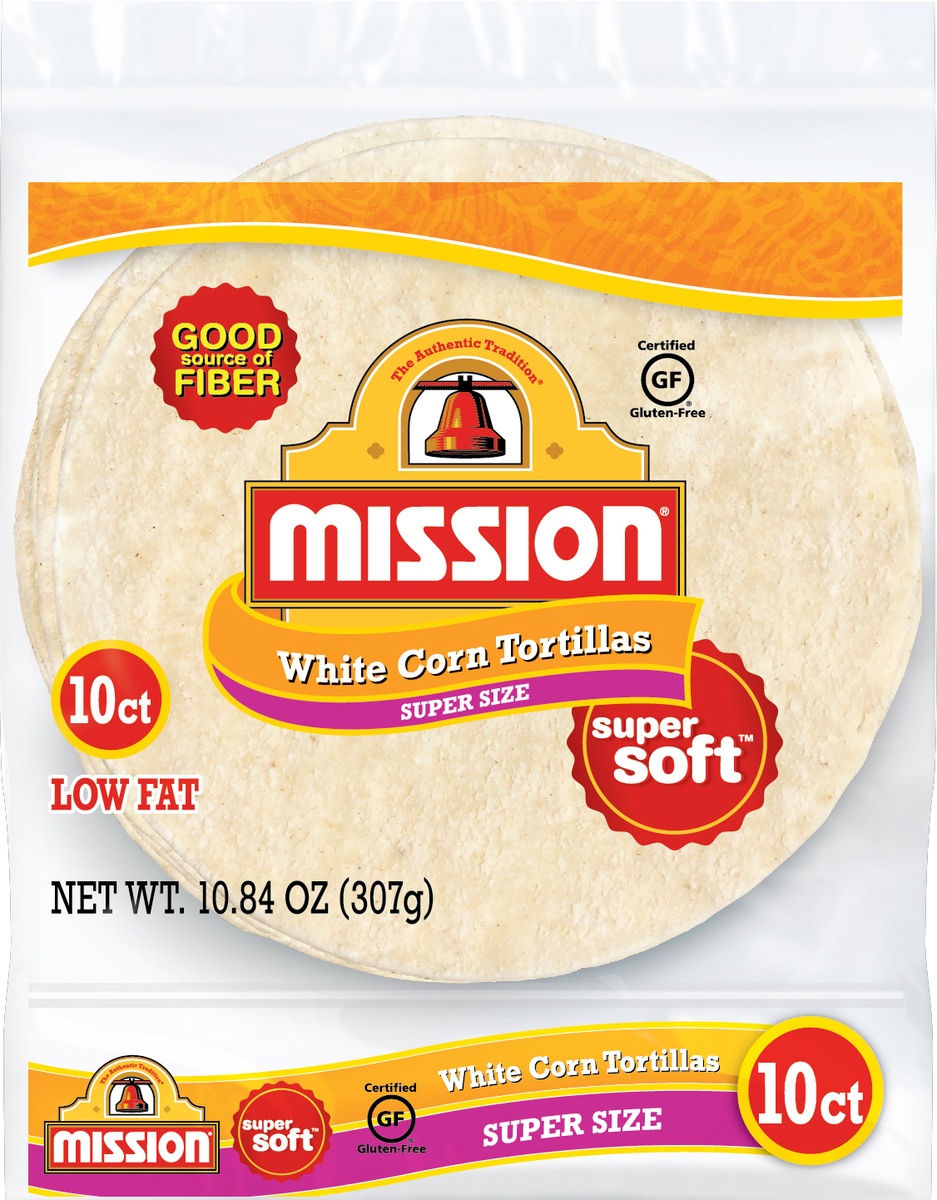 slide 3 of 3, Mission Super Size Gluten Free Super Soft White Corn Tortillas, 10 ct