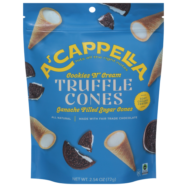 slide 1 of 1, A'Cappella Truffle Cones, Cookies N' Cream, 2.54 oz