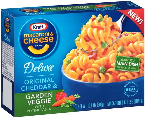 slide 1 of 1, Kraft Deluxe Original Cheddar & Garden Veggie with Rotini Pasta Macaroni & Cheese, 10.8 oz