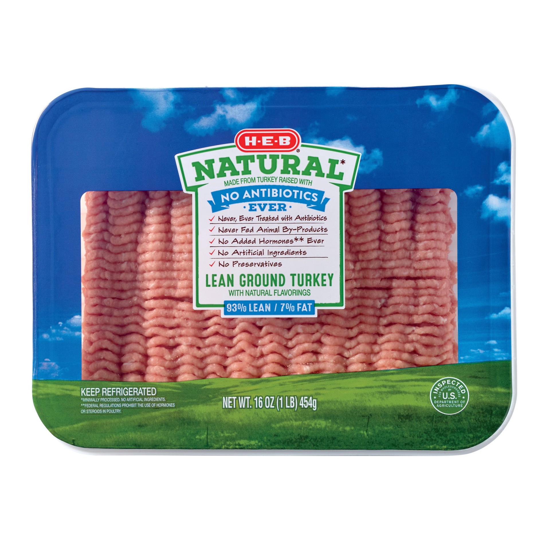 slide 1 of 1, H-E-B Natural Lean Ground Turkey, 93% Lean, 16 oz