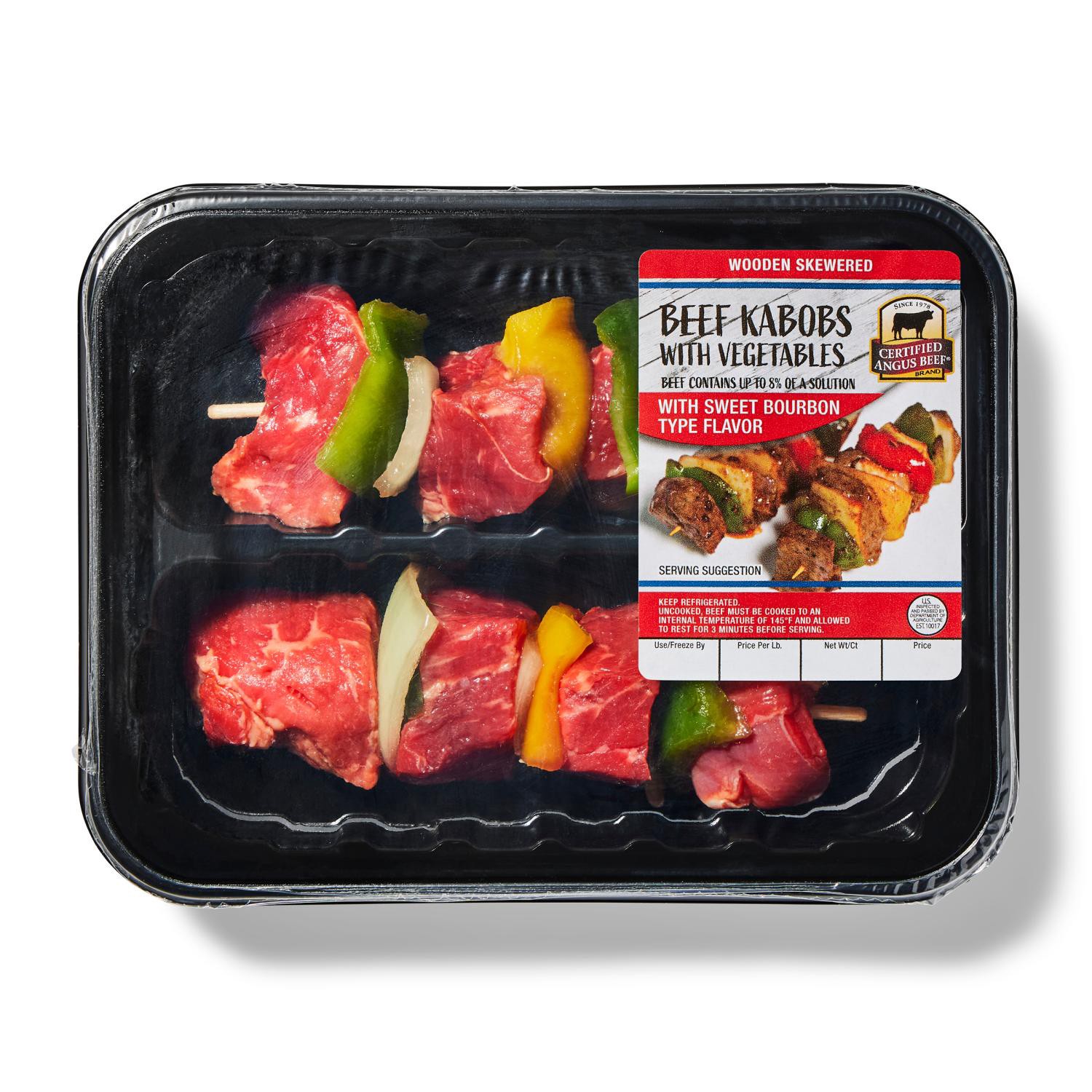 slide 1 of 2, Cab Sweet Bourbon Beef Kabobs, 2 Kabobs, per lb
