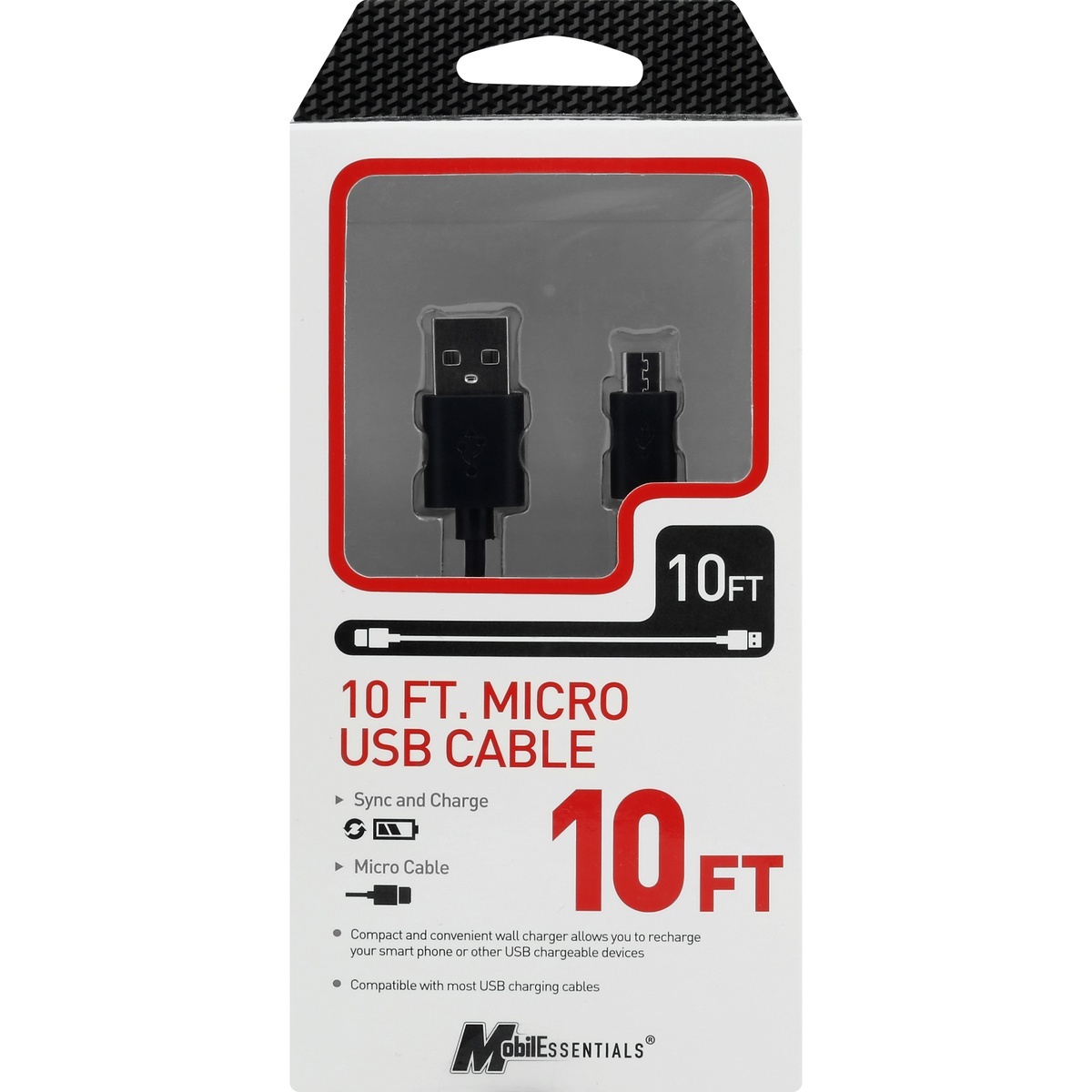 slide 1 of 1, Mobile Essentials 10Ft Micro Usb Black Cable, 1 ct