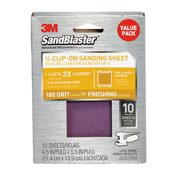 slide 1 of 1, 3M SandBlaster Clip-On Palm Sanding Sheets, 10 ct; 180 grit
