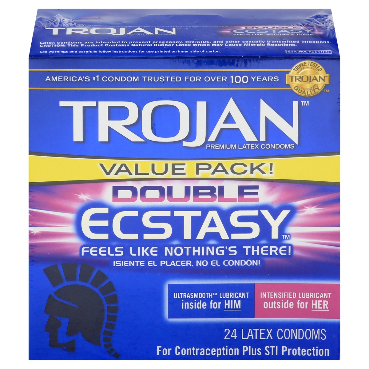 slide 1 of 4, Trojan Double Ecstasy Premium Latex Condoms, 24 ct