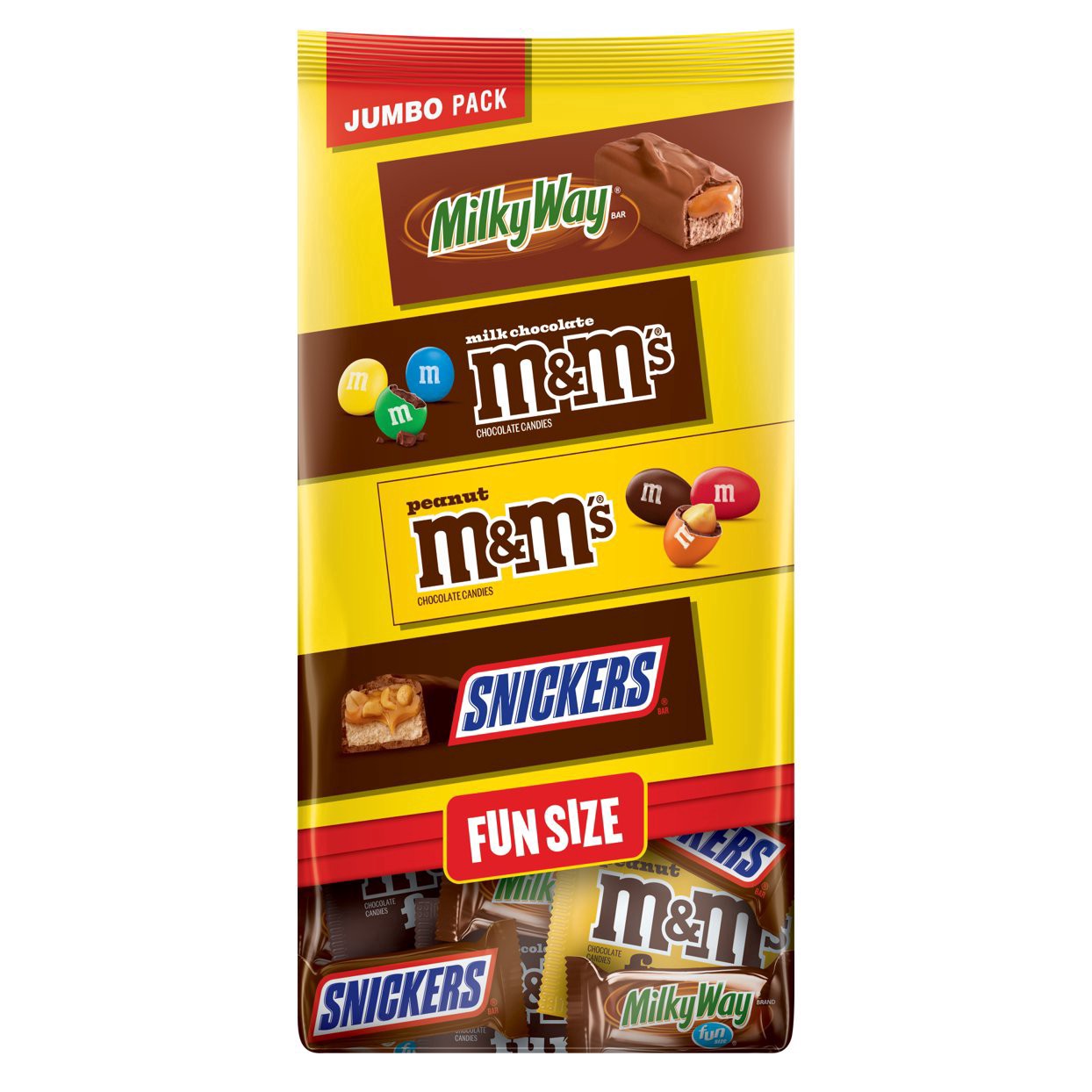 slide 1 of 6, Mars M&M'S, SNICKERS & MILKY WAY Fun Size Chocolate Candy Variety Pack, Bulk Bag, 30.18 oz