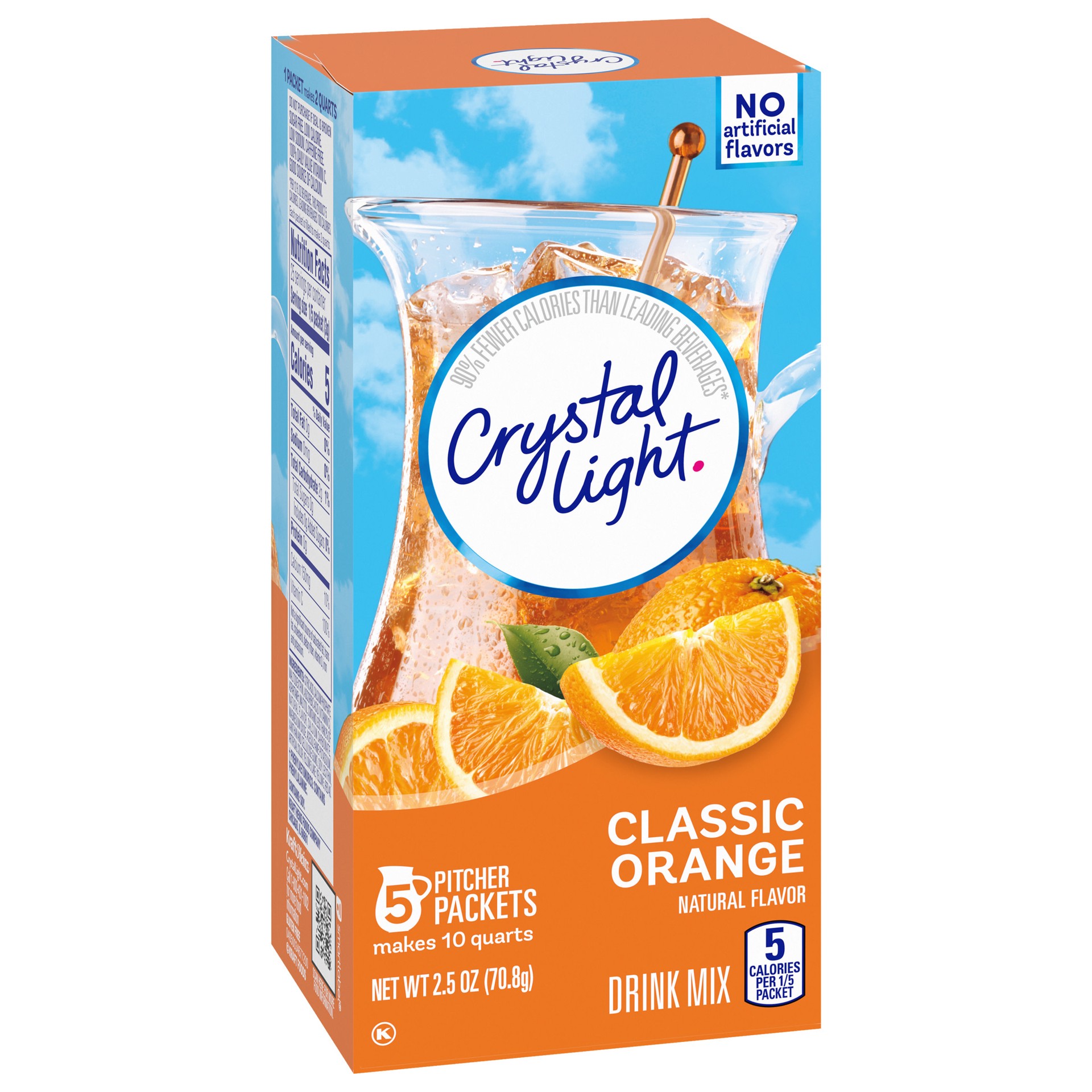 slide 4 of 5, Crystal Light Classic Orange Naturally Flavored Powdered Drink Mix with Caffeine, 5 ct Pitcher Packets, 2.5 oz