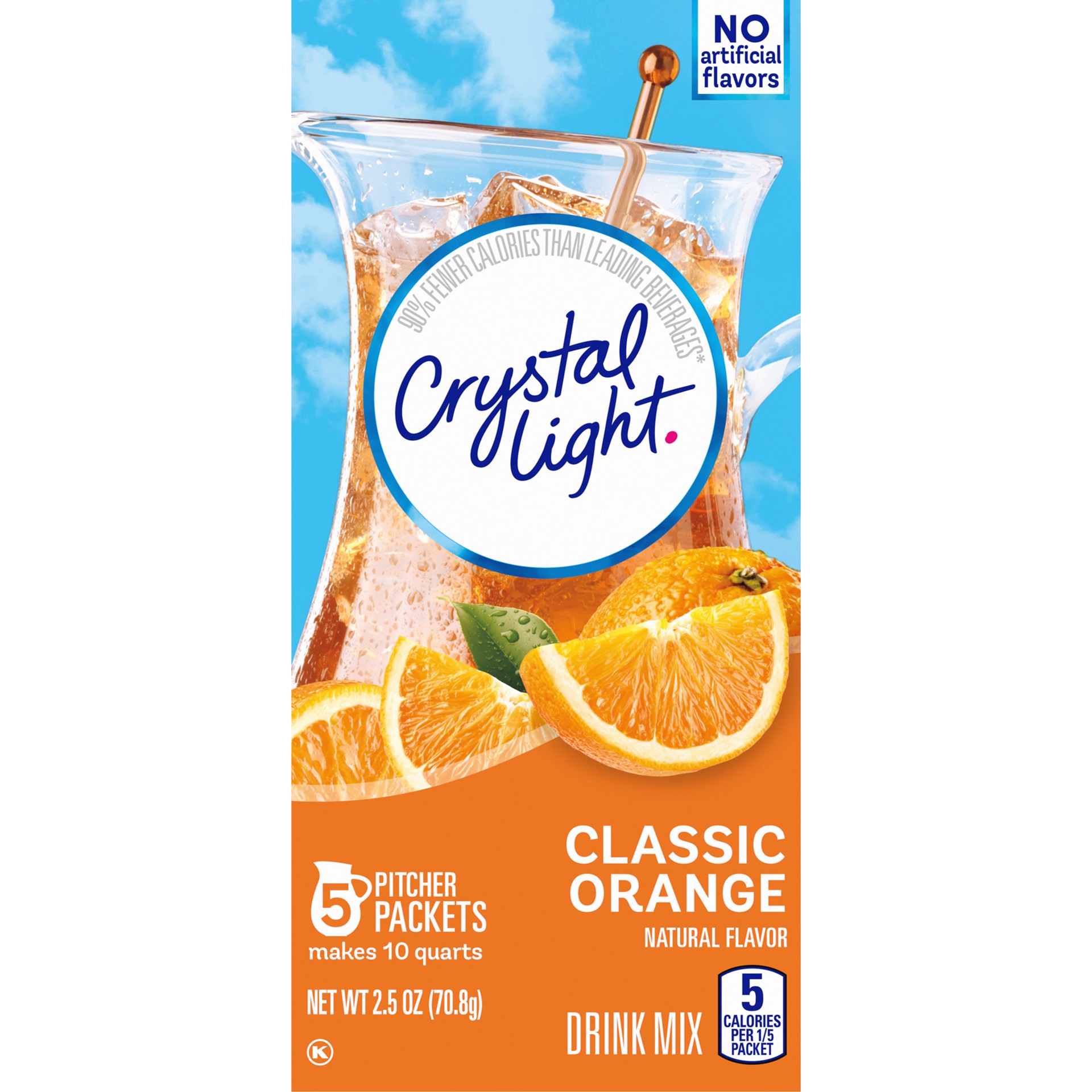 slide 5 of 5, Crystal Light Classic Orange Naturally Flavored Powdered Drink Mix with Caffeine, 5 ct Pitcher Packets, 2.5 oz