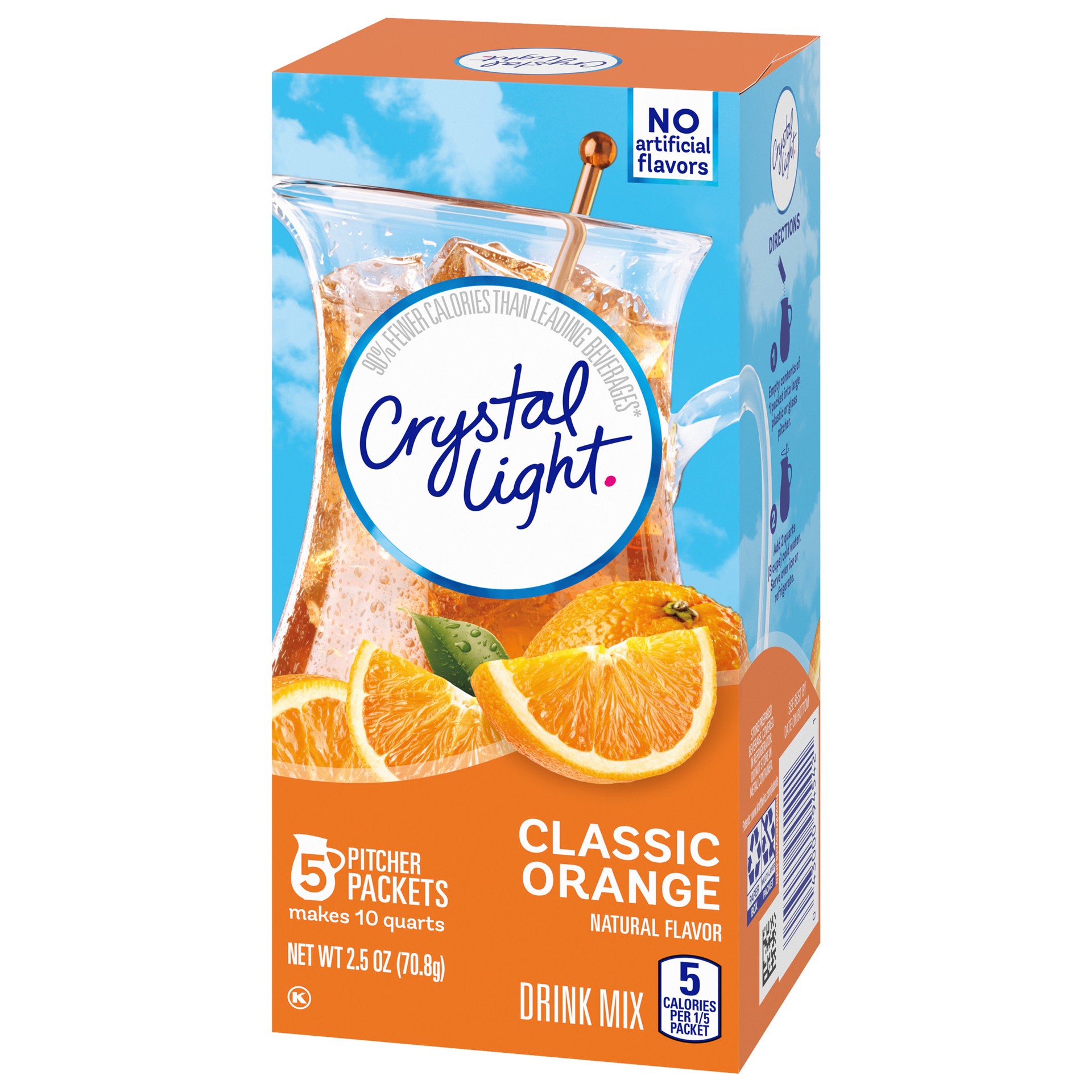 slide 2 of 5, Crystal Light Classic Orange Naturally Flavored Powdered Drink Mix with Caffeine, 5 ct Pitcher Packets, 2.5 oz