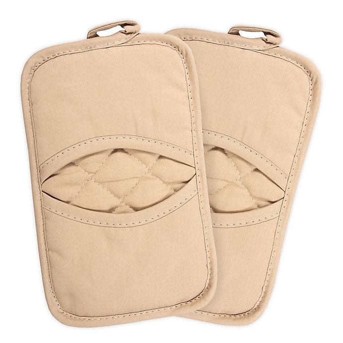 slide 1 of 4, KitchenSmart Colors Solid Pocket Pot Mitts - Sand, 2 ct