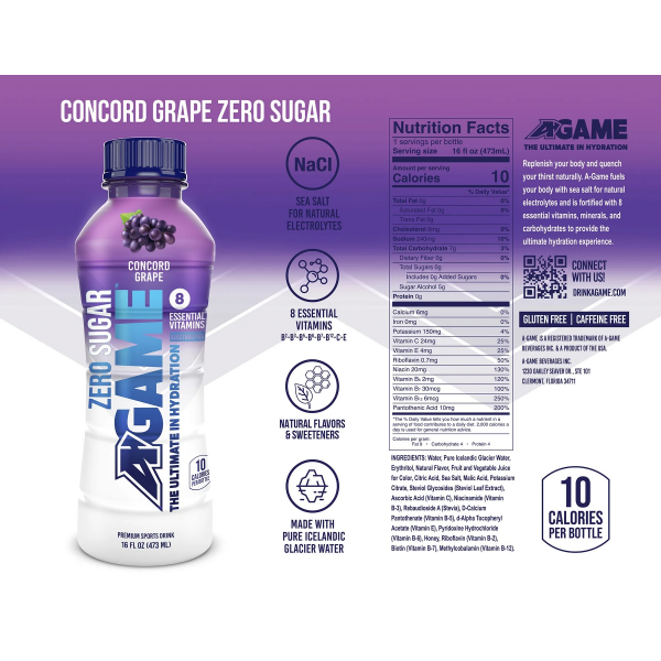 slide 3 of 5, A-Game Beverage, Grape Zero, 16 fl oz