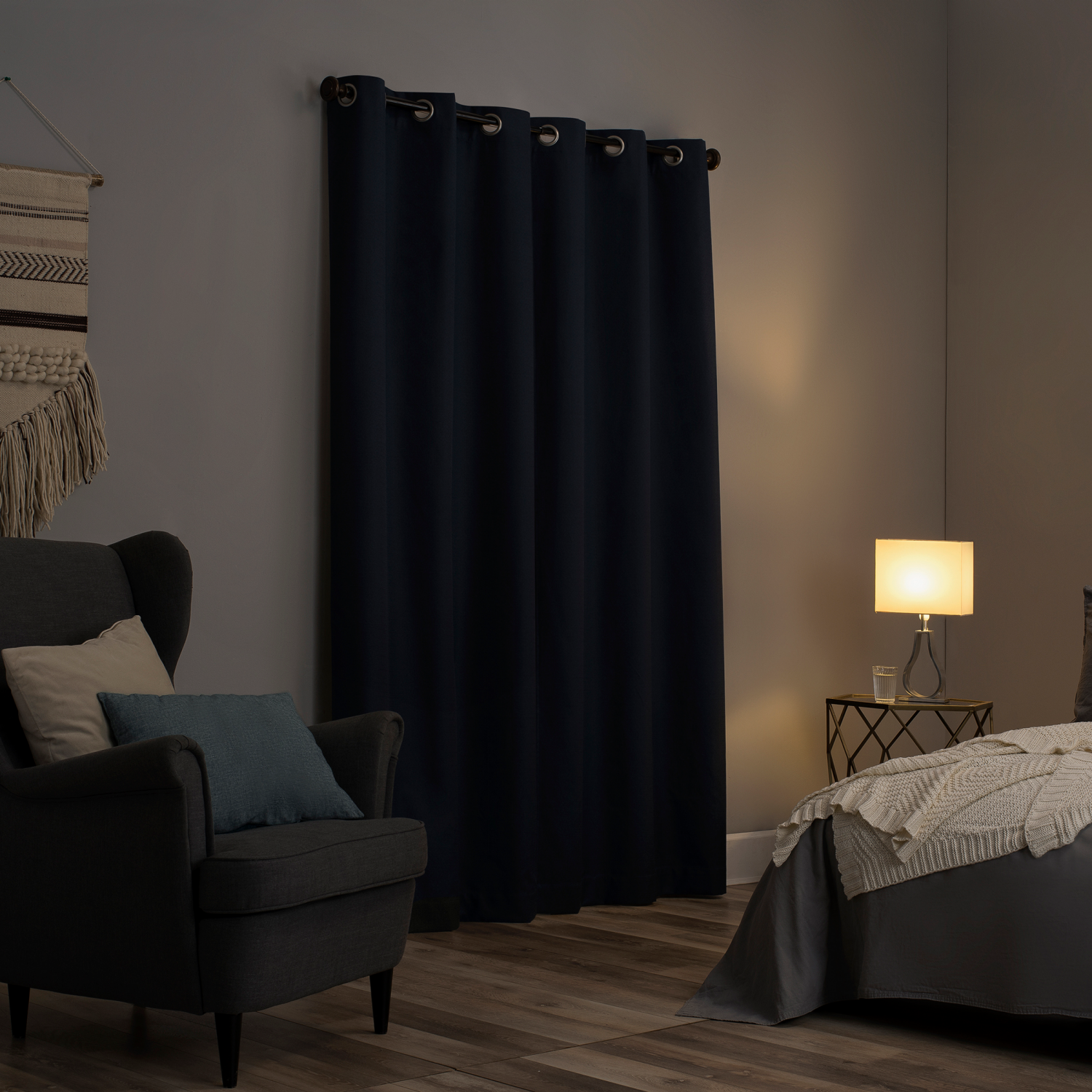 slide 5 of 7, Sun Zero Doret Blackout Panel Pair Navy 74x84", 1 ct