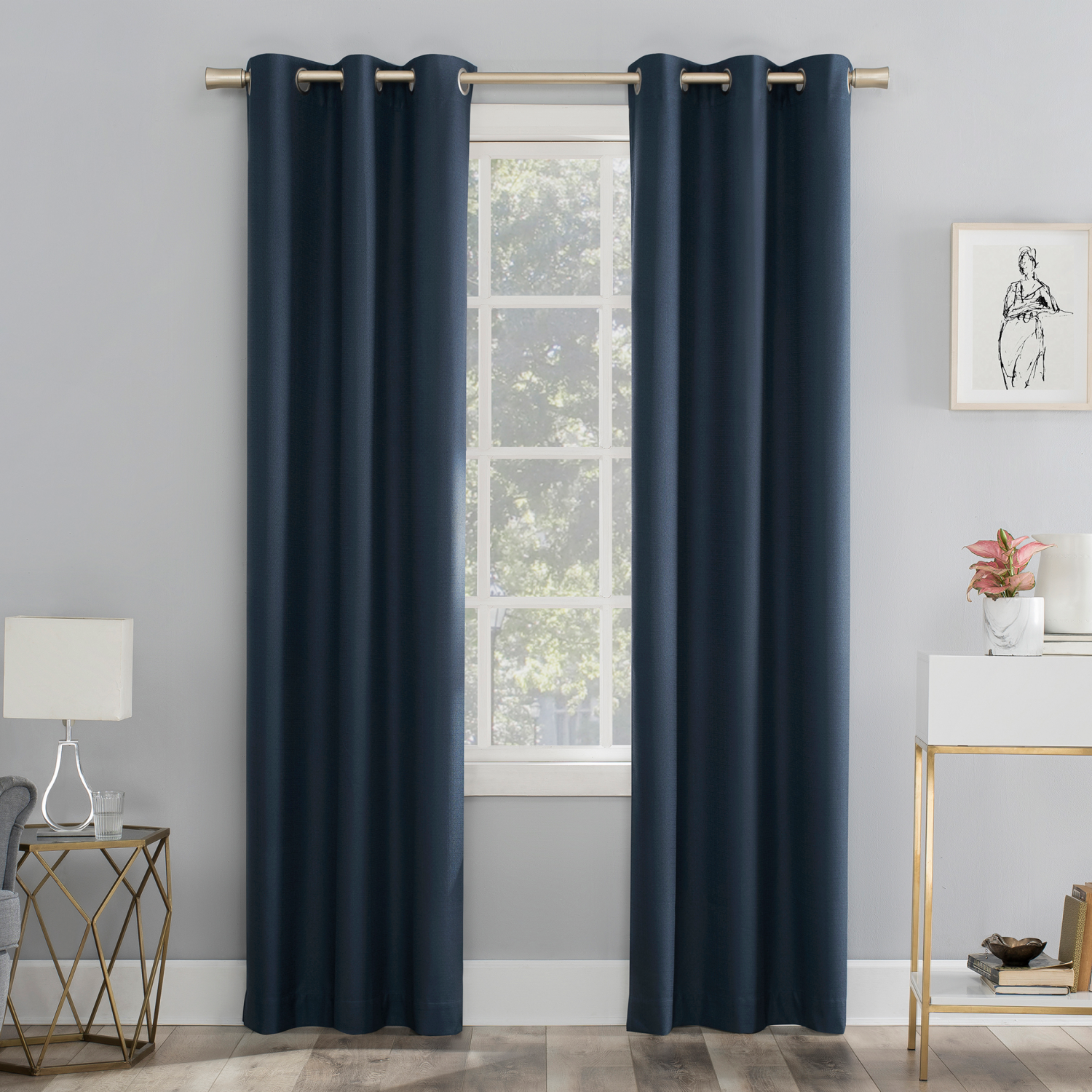 slide 1 of 7, Sun Zero Doret Blackout Panel Pair Navy 74x84", 1 ct