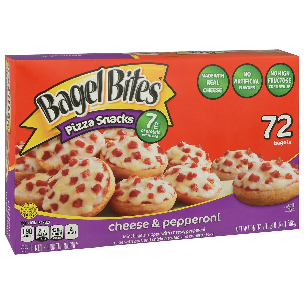 slide 2 of 9, Bagel Bites Cheese & Pepperoni Mini Pizza Bagel Frozen Snacks, 72 ct Box, 72 pk