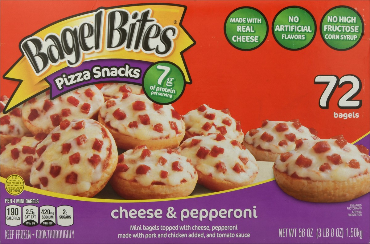 slide 4 of 9, Bagel Bites Cheese & Pepperoni Mini Pizza Bagel Frozen Snacks, 72 ct Box, 72 pk