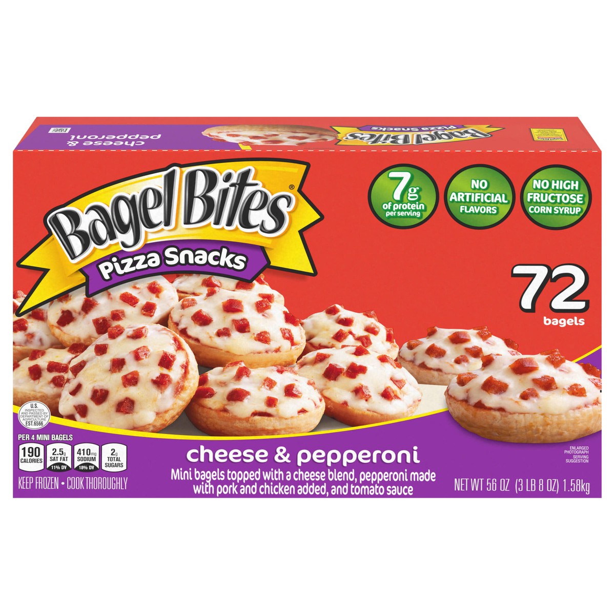 slide 1 of 9, Bagel Bites Cheese & Pepperoni Mini Pizza Bagel Frozen Snacks, 72 ct Box, 72 pk