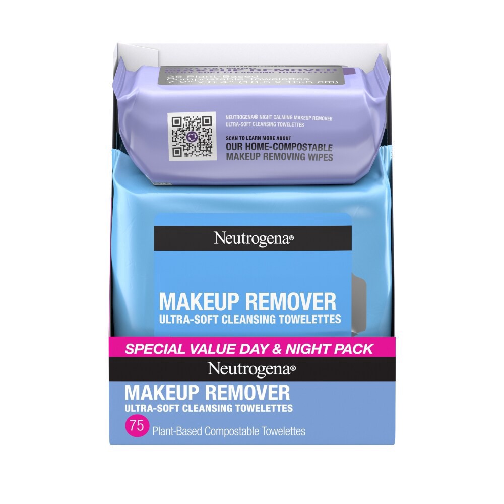 slide 2 of 6, Neutrogena Day & Night Makeup Remover Cleansing Wipes, 3 x 25 ct, 75 ct