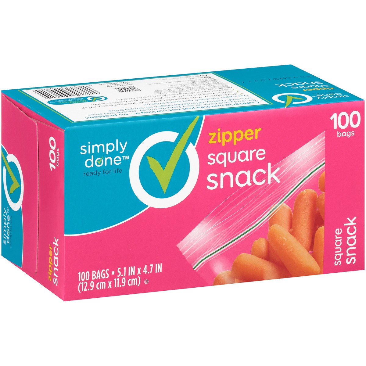 slide 8 of 8, Simply Done Zipper Square Snack Bags, 100 ct