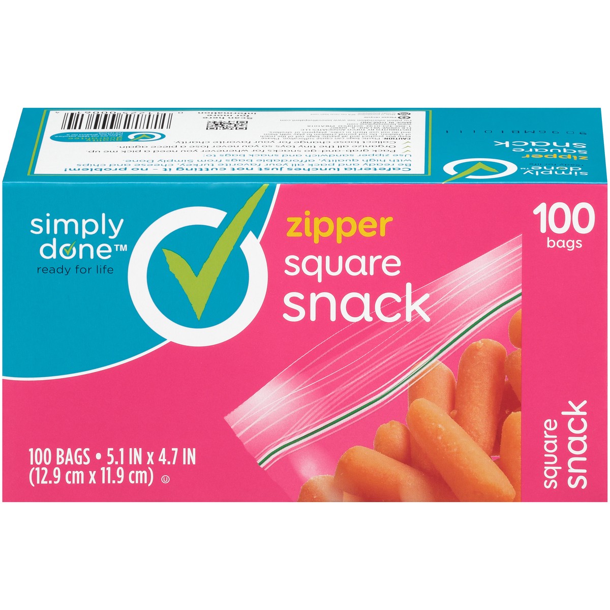 slide 1 of 8, Simply Done Zipper Square Snack Bags, 100 ct