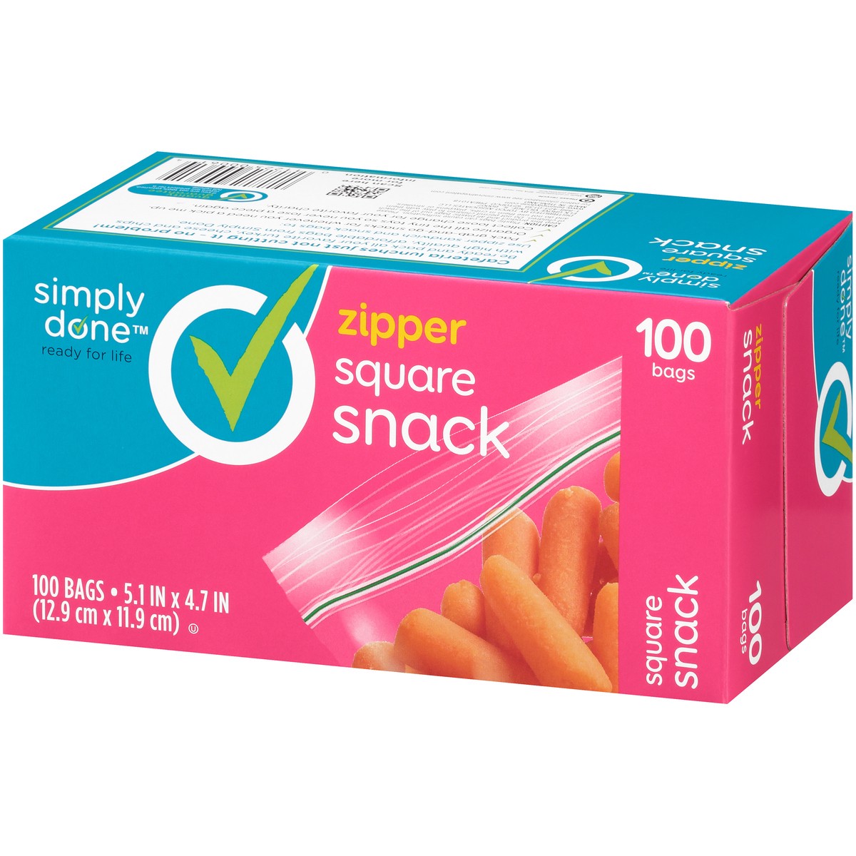 slide 4 of 8, Simply Done Zipper Square Snack Bags, 100 ct