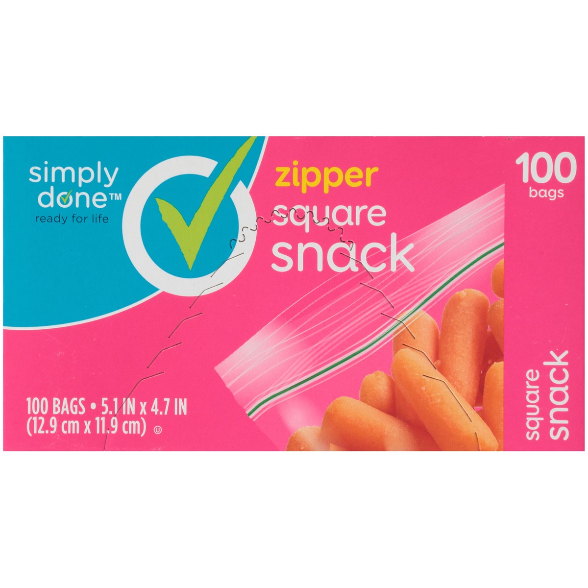 slide 6 of 8, Simply Done Zipper Square Snack Bags, 100 ct