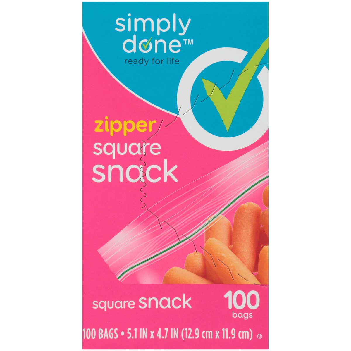 slide 2 of 8, Simply Done Zipper Square Snack Bags, 100 ct