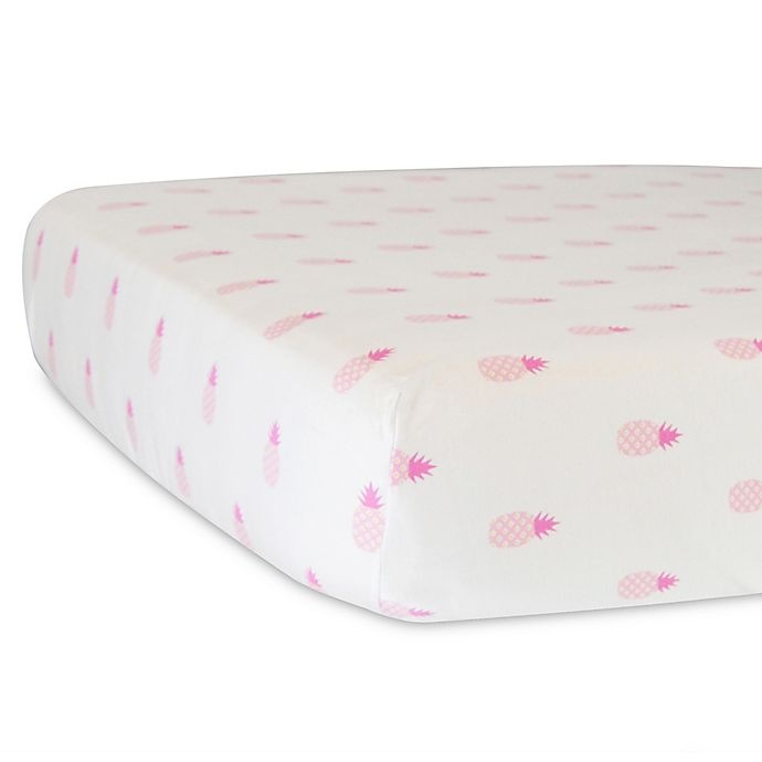 slide 1 of 5, Hello Spud Organic Cotton Jersey Pineapples Fitted Crib Sheet - Pink, 1 ct