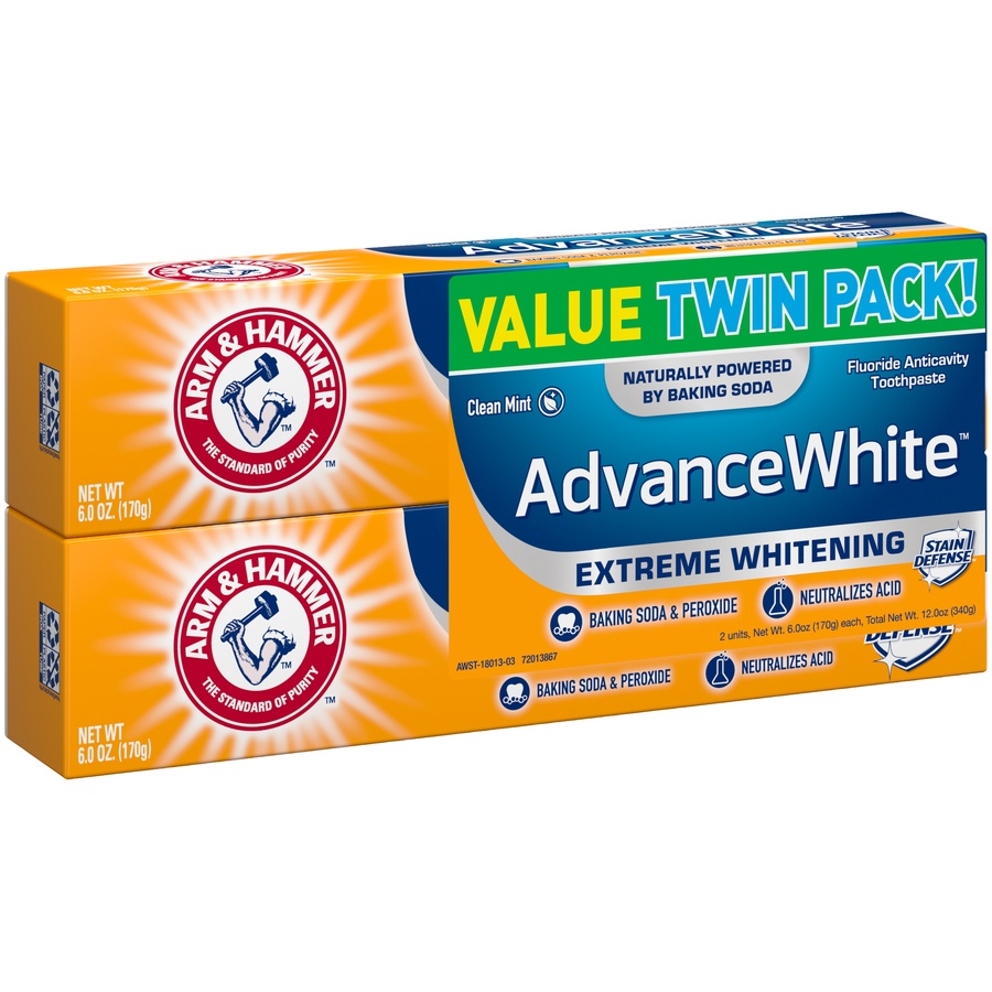 slide 2 of 4, ARM & HAMMER AdvanceWhite Extreme Whitening Baking Soda & Peroxide Toothpaste, 2 ct; 6 oz
