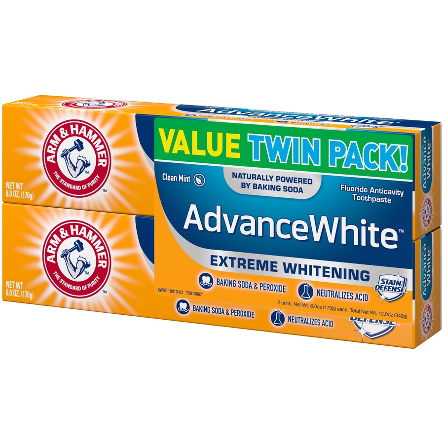 slide 3 of 4, ARM & HAMMER AdvanceWhite Extreme Whitening Baking Soda & Peroxide Toothpaste, 2 ct; 6 oz