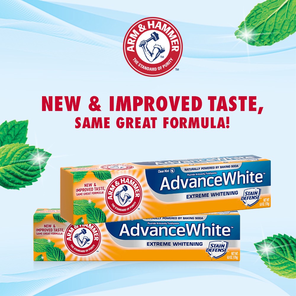 slide 4 of 6, ARM & HAMMER AdvanceWhite Extreme Whitening Baking Soda & Peroxide Toothpaste, 2 ct; 6 oz