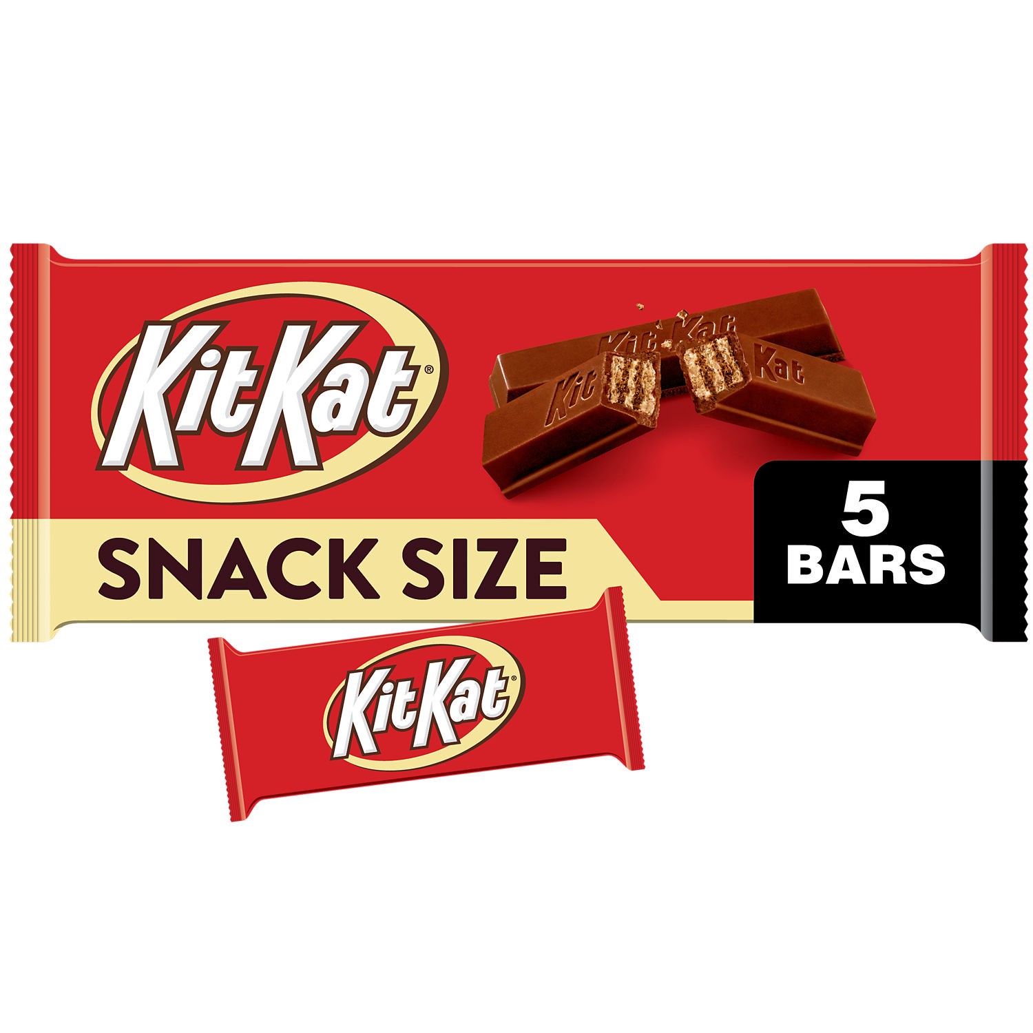 slide 7 of 9, KIT KAT Milk Chocolate Wafer Snack Size, Candy Bars, 0.49 oz (5 Count), 0.49 oz