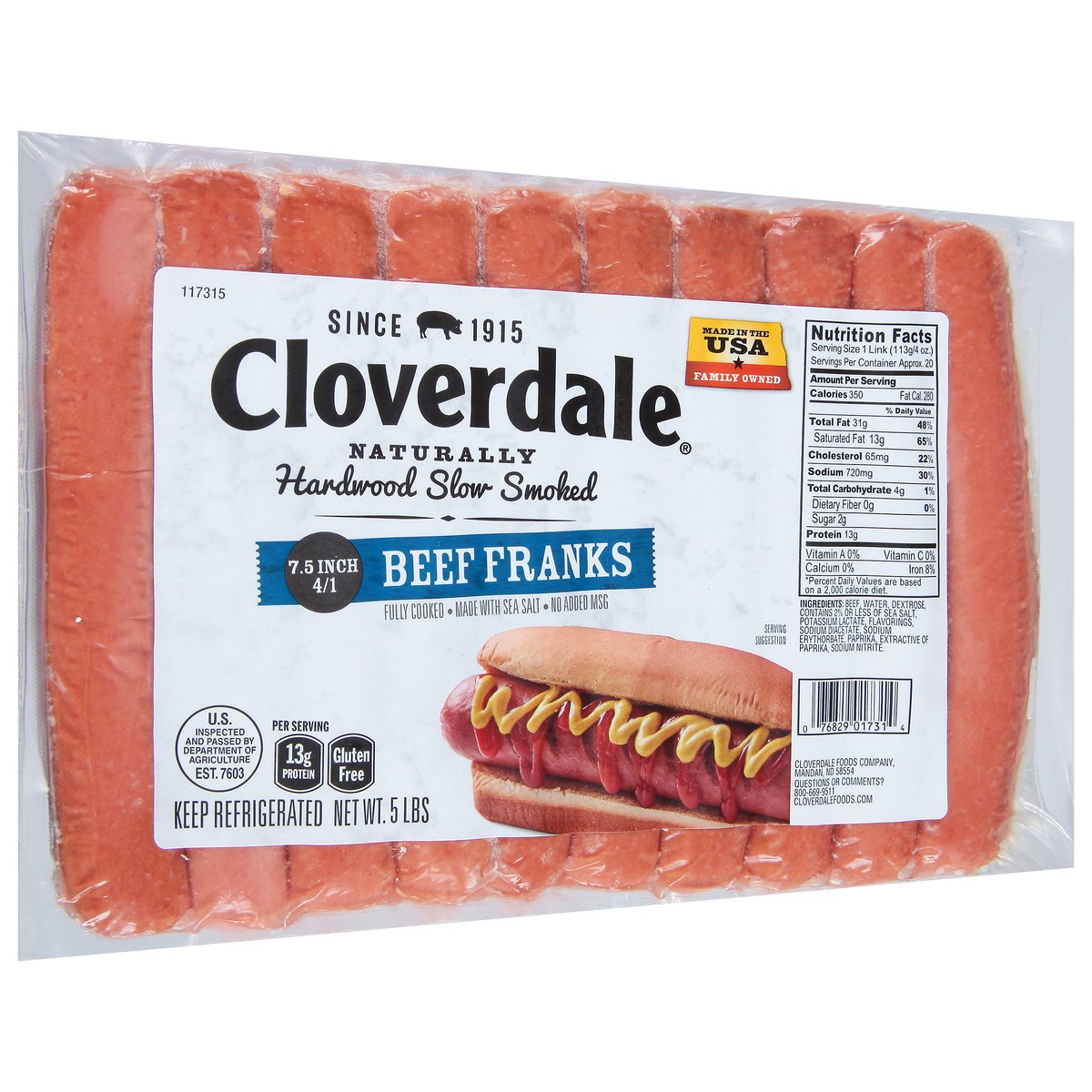 slide 2 of 11, Cloverdale Beef Hot Dogs 6 Inch 4/1 Franks (Bulk), 5 lb