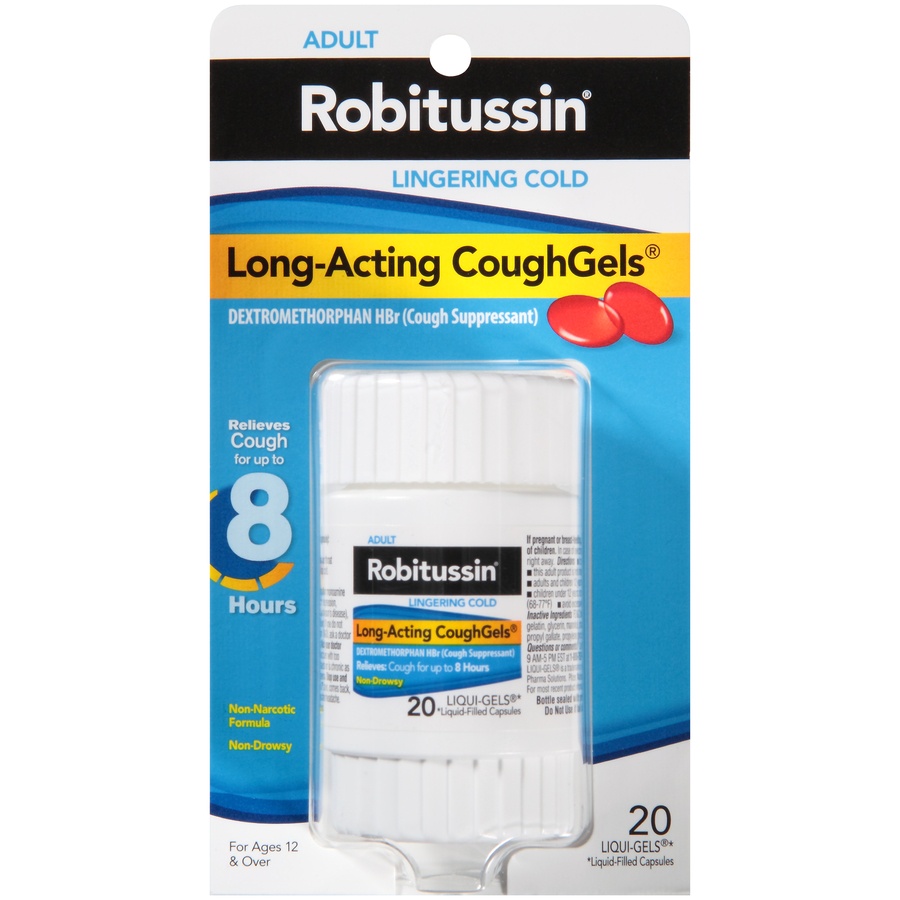 slide 1 of 1, Robitussin Adult Lingering Cold Long-acting Cough Suppressant, 20 ct