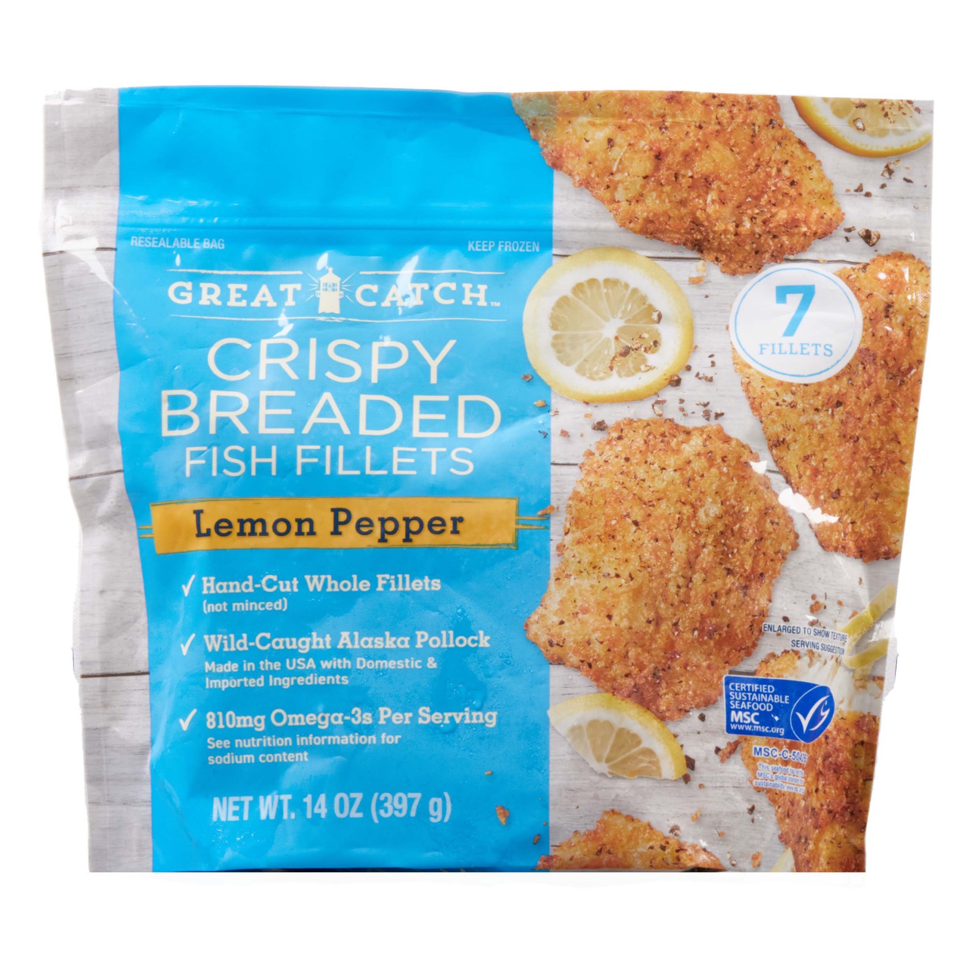 slide 1 of 1, Great Catch Lemon Pepper Crispy Breaded Pollock Fillets, 14 oz