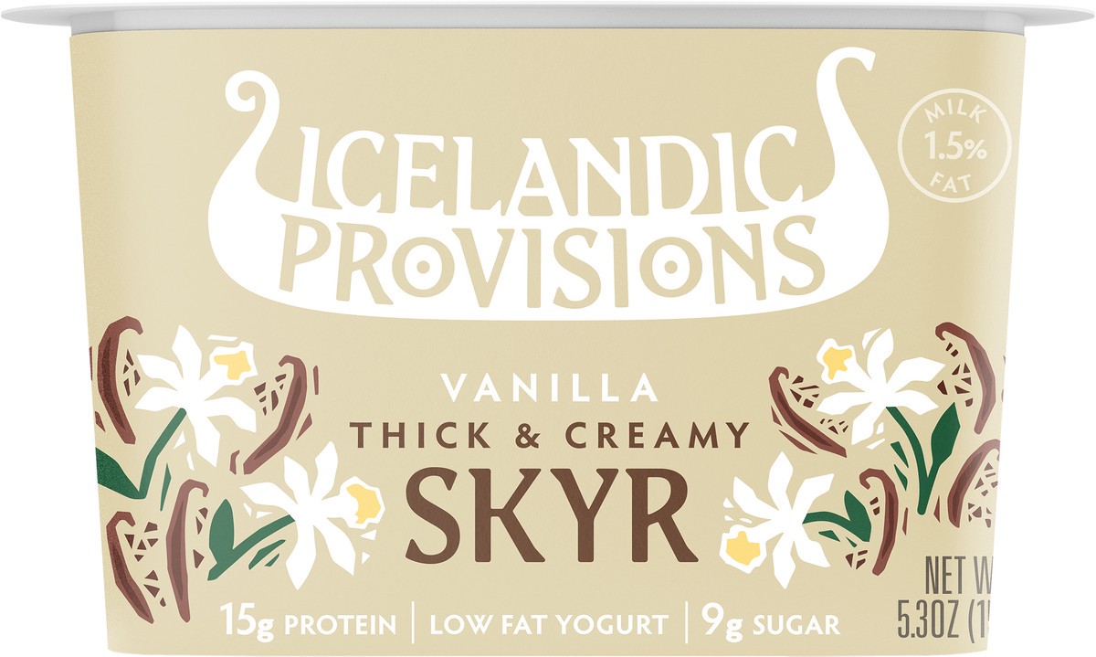 slide 1 of 3, Icelandic Provisions Thick & Creamy Low Fat Vanilla Skyr 5.3 oz, 5.3 fl oz