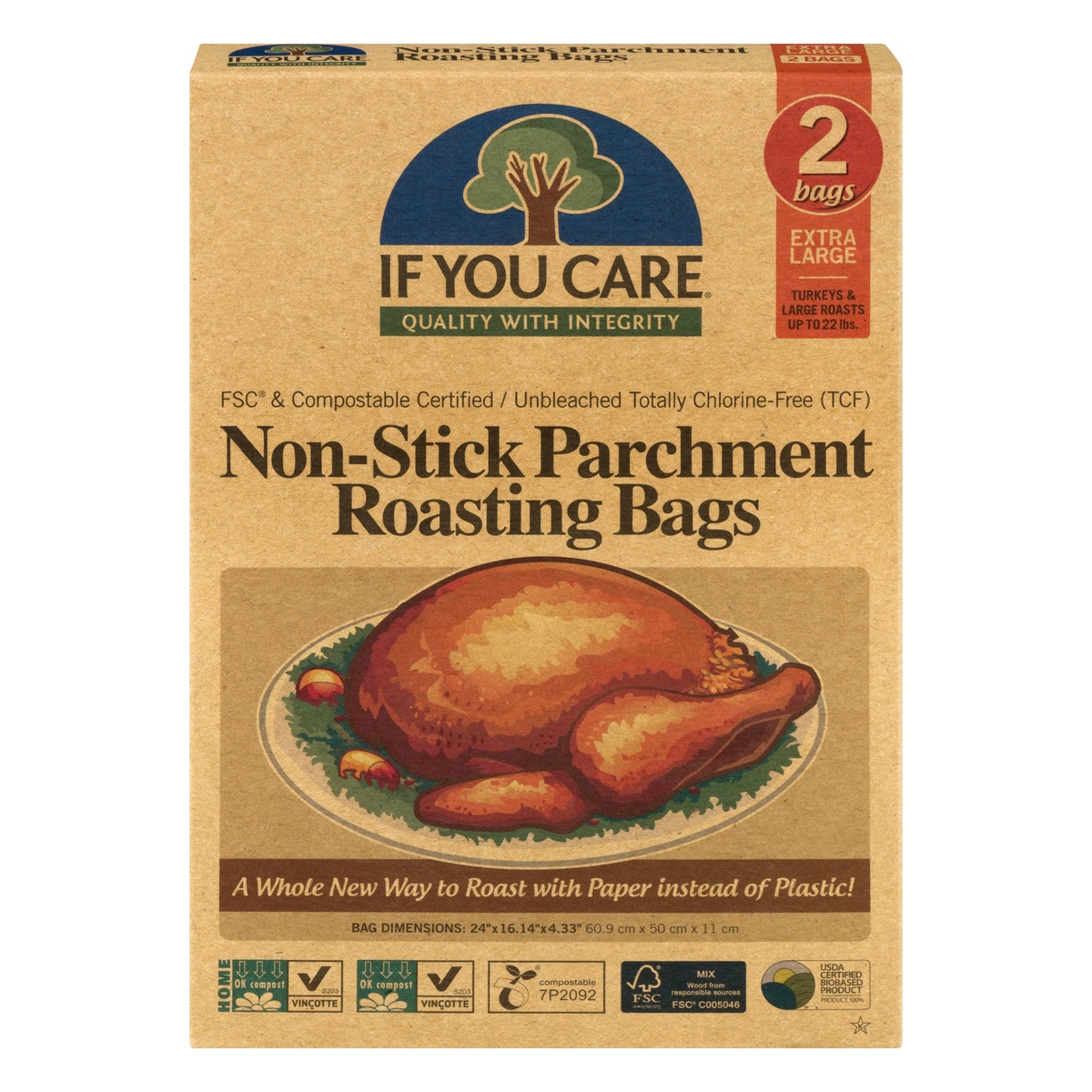 slide 1 of 1, If You Care Extra Large Non-Stick Parchment Roasting Bags, 2 ct