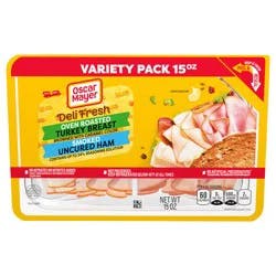 Oscar Mayer Deli Fresh Oven Roasted Turkey Breast & Smoked Uncured Sliced Ham Deli Lunch Meats Variety Pack Family Size, 15 oz. Tray