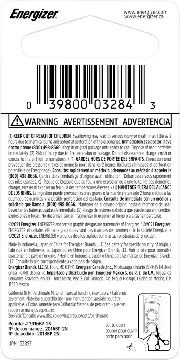 slide 3 of 3, Energizer 2016 Batteries (2 Pack), 3V Lithium Coin Batteries, 1 ct