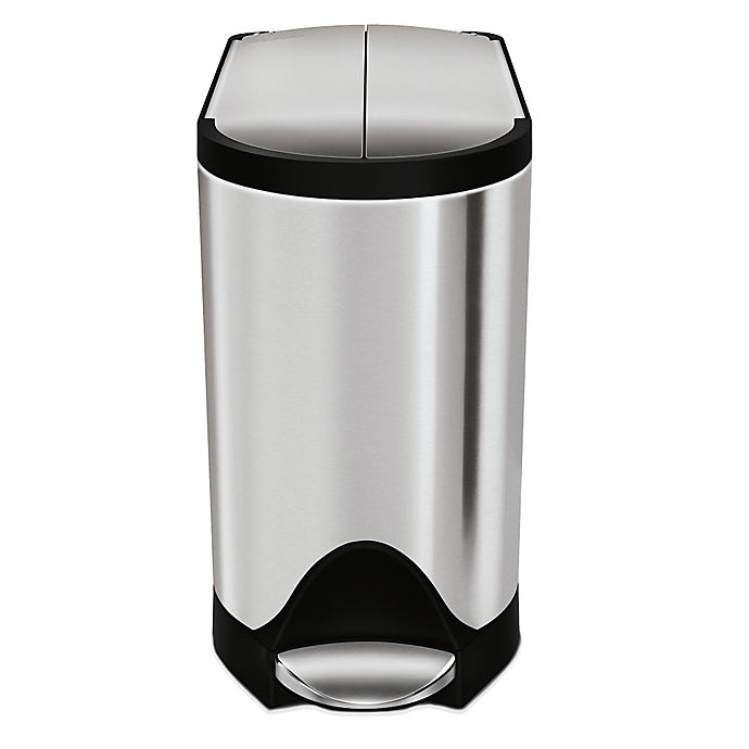 slide 1 of 4, simplehuman Brushed Stainless Steel Fingerprint-Proof Butterfly Step Trash Can, 10 liter