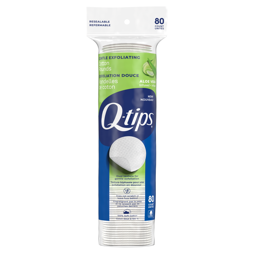slide 1 of 1, Q-Tips® Cotton Swabs Gentle Exfloiting Cotton Round, 80 ct, 80 ct