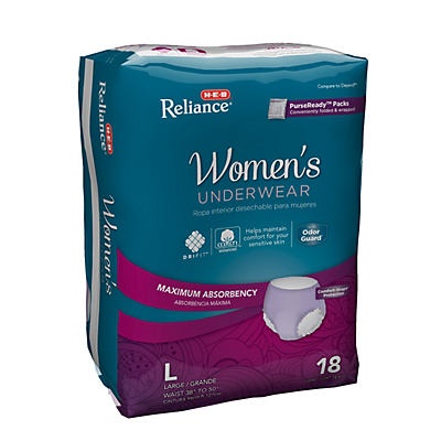 slide 1 of 1, H-E-B Reliance Underwear for Women, Large Maximum Absorbency, 18 ct