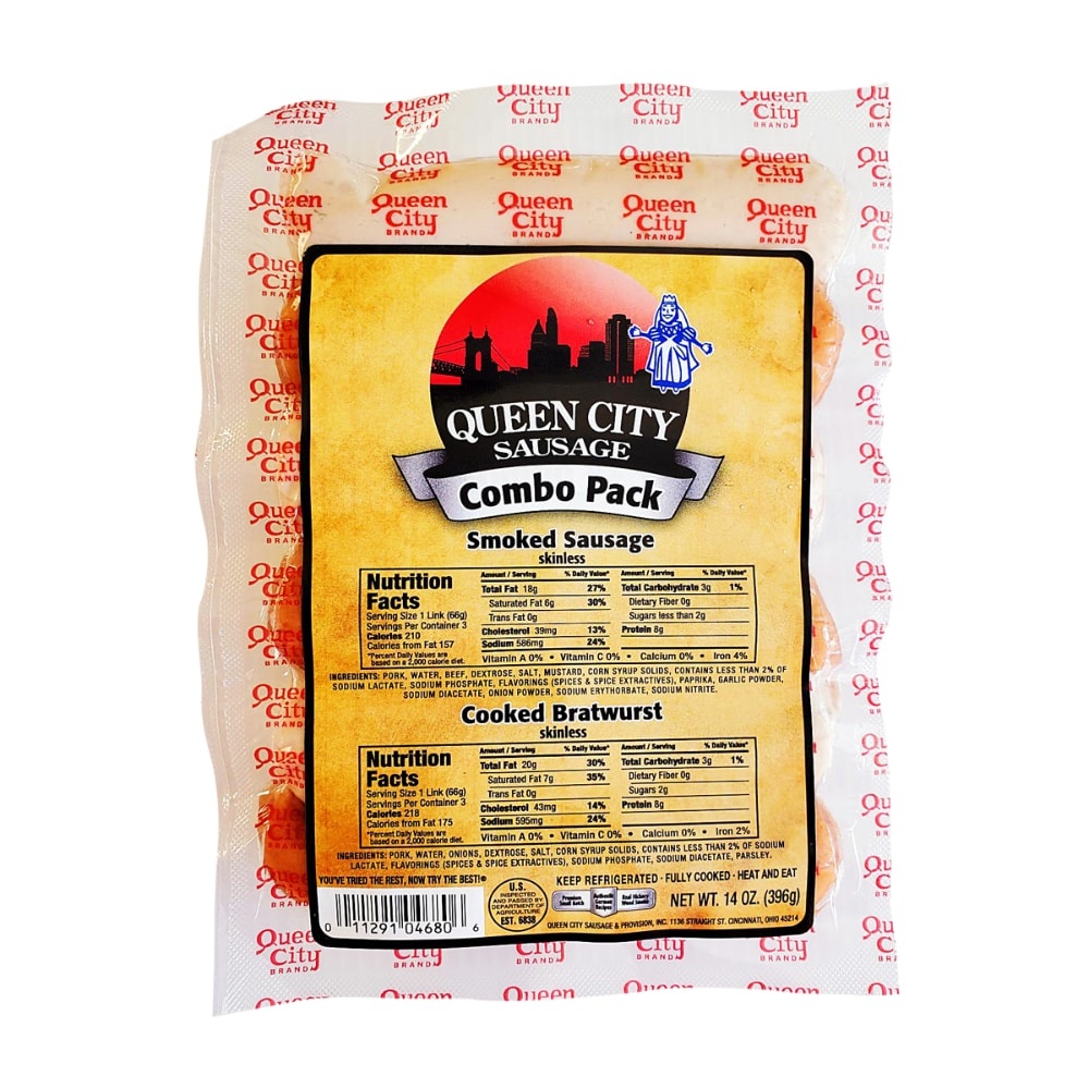 slide 1 of 1, Queen City Skinless Zebra Sausage, 14 oz