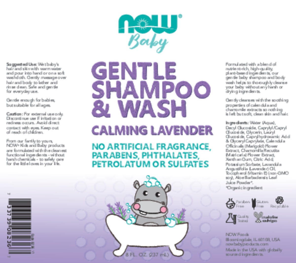slide 3 of 8, NOW Gentle Baby Shampoo & Wash, Calming Lavender - 8 fl. oz., 8 fl oz