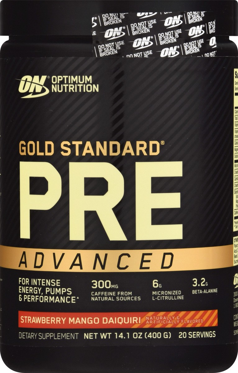 slide 1 of 9, Optimum Nutrition Gold Standard Advanced Strawberry Mango Daiquiri Pre-Workout 14.1 oz, 14.1 oz