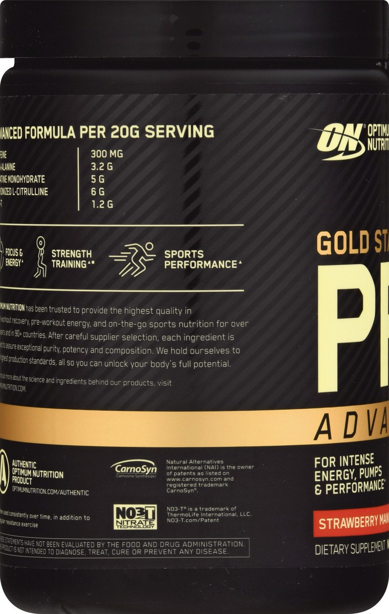 slide 5 of 9, Optimum Nutrition Gold Standard Advanced Strawberry Mango Daiquiri Pre-Workout 14.1 oz, 14.1 oz