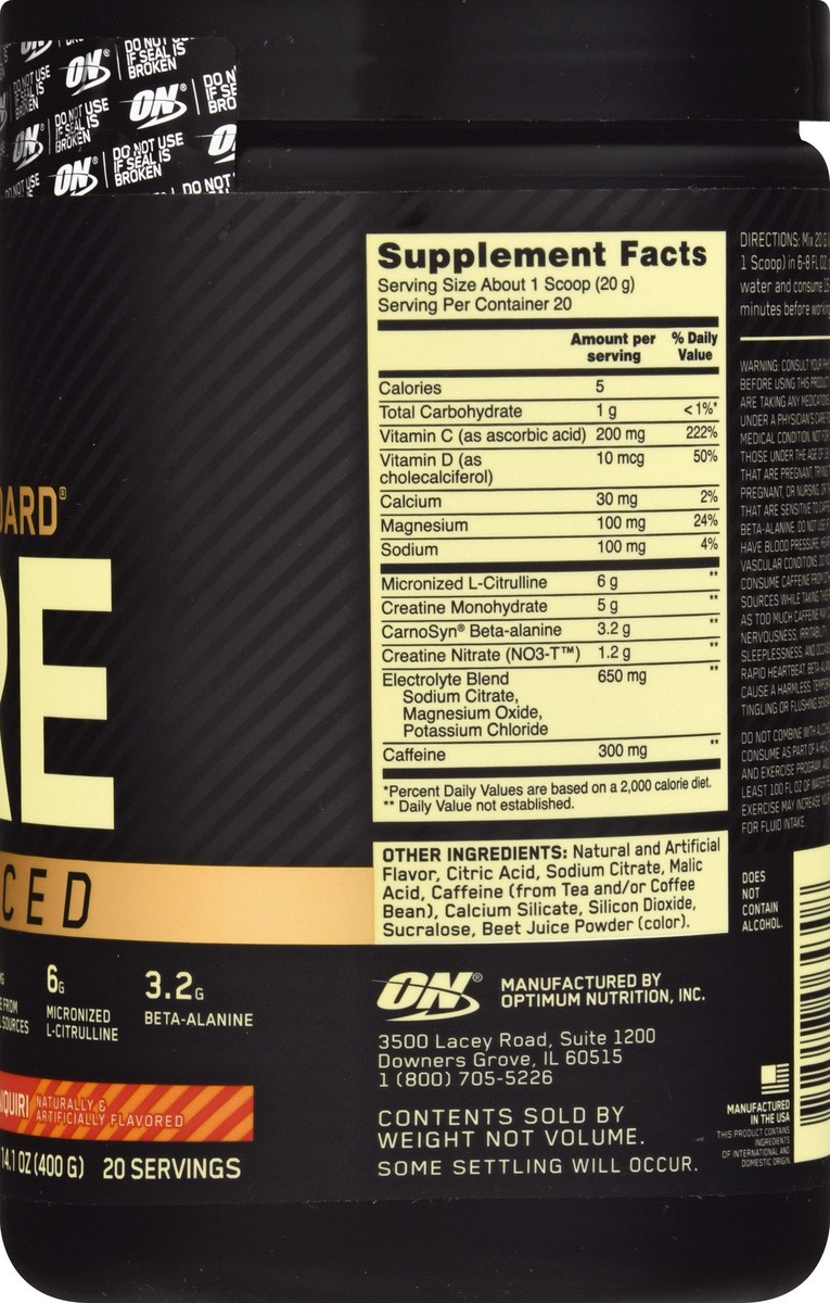 slide 9 of 9, Optimum Nutrition Gold Standard Advanced Strawberry Mango Daiquiri Pre-Workout 14.1 oz, 14.1 oz