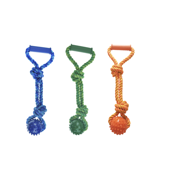 slide 1 of 1, Meijer Rope & Spiky Ball Tug Dog Toy, 15 in, 1 ct