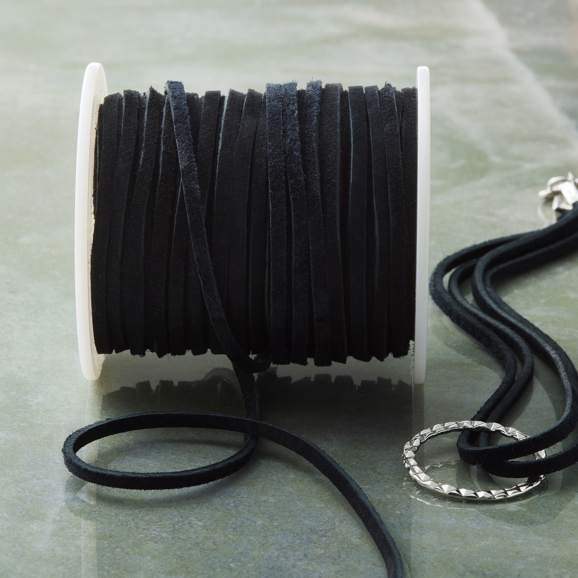 slide 4 of 4, Black Soft Suede Lace Cording By Bead Landing, 3/32 in