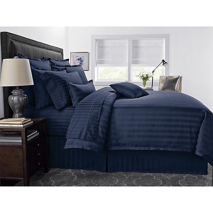 slide 1 of 1, Wamsutta 500-Thread-Count PimaCott Damask Stripe Full/Queen Duvet Cover Set - Navy, 1 ct